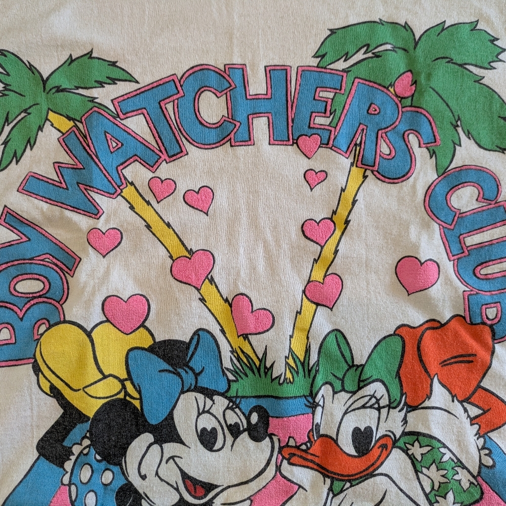 Vintage Rare Disney Screen Stars Boy Watchers Club T-Shirt Day Glow Puff Sz Lg - Picture 4 of 13